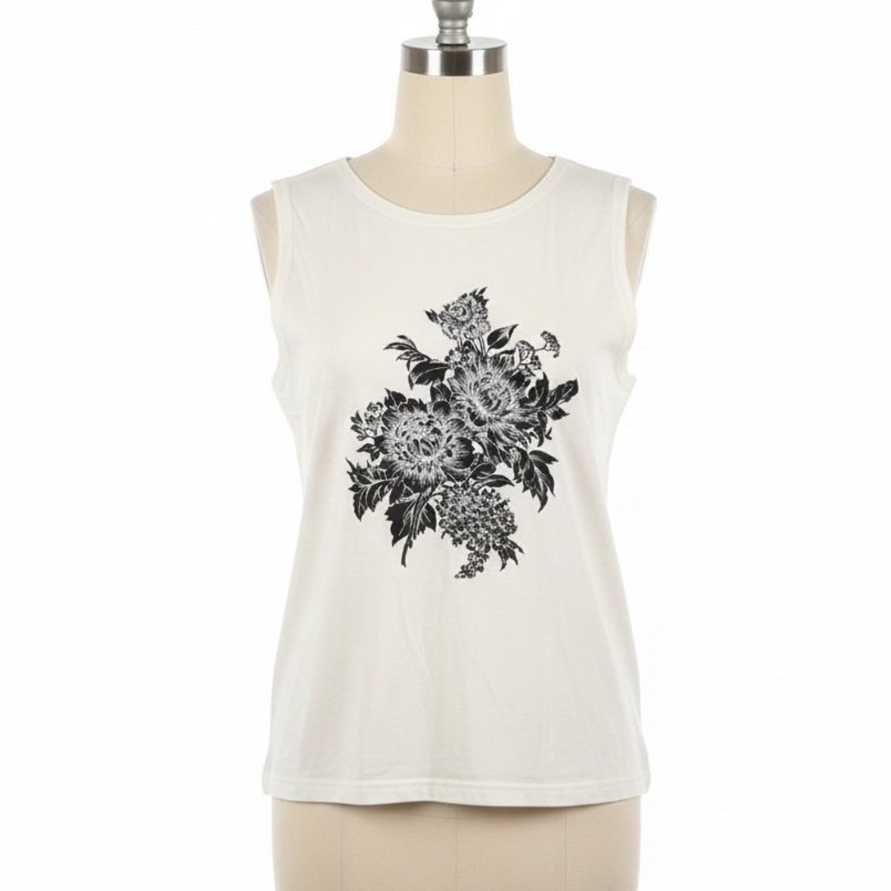 Ilyse Hart Ltd Vintage Graphic Floral Tank Top Cream Black Saigon Floral Large